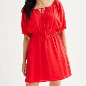 Nine West Tie Neck Puff Sleeve Mini Dress.